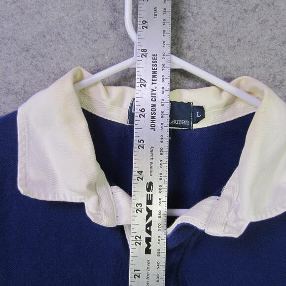 Polo Ralph Lauren Polo Shirt Mens Large Blue White Collar Stripe Pony Logo Rugby - Picture 4 of 7